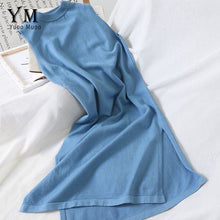 Load image into Gallery viewer, YuooMuoo 2019 Sleeveless Knitted Tank Dress Autumn Vintage Sweater Dress Women Elegant Split Midi Dress Retro Ladies Dresses