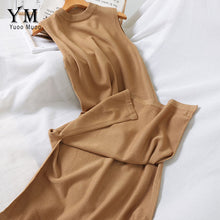 Load image into Gallery viewer, YuooMuoo 2019 Sleeveless Knitted Tank Dress Autumn Vintage Sweater Dress Women Elegant Split Midi Dress Retro Ladies Dresses