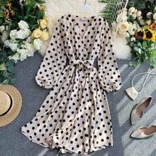 Load image into Gallery viewer, YuooMuoo 2019 Fall Korean Style Women Polka Dot Midi Dress Ins Hot Sashes Vintage Elegant Long Sleeve Green Dress Ladies Dresses