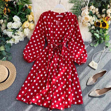Load image into Gallery viewer, YuooMuoo 2019 Fall Korean Style Women Polka Dot Midi Dress Ins Hot Sashes Vintage Elegant Long Sleeve Green Dress Ladies Dresses