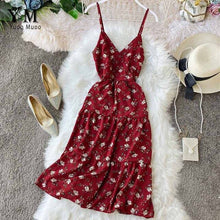Load image into Gallery viewer, YuooMuoo Summer Women Dress V Neck Backless Bohemian Floral Beach Dress Sundress Red Spaghetti Strap Vacation Boho Dress Tunic