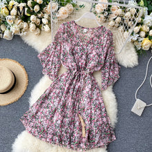 Load image into Gallery viewer, YuooMuoo New Fashion Summer Print Floral Chiffon Dress Women V-neck Flare Sleeve Bohemian Dress Short Beach Wrap Short Dress