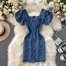 Load image into Gallery viewer, YuooMuoo Fashion Women Summer Jeans Mini Dress Female Vintage Gothic Princess Puff Sleeve Short Dress Ladies Denim Dress Blue