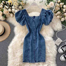 Load image into Gallery viewer, YuooMuoo Fashion Women Summer Jeans Mini Dress Female Vintage Gothic Princess Puff Sleeve Short Dress Ladies Denim Dress Blue