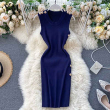 Load image into Gallery viewer, YuooMuoo Elegant Buttons Design Women Bodycon Dress Fashion O-neck Short Office Pencil Dress Ladies Single-breasted Knit Dresses