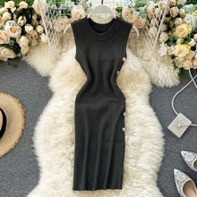 Load image into Gallery viewer, YuooMuoo Elegant Buttons Design Women Bodycon Dress Fashion O-neck Short Office Pencil Dress Ladies Single-breasted Knit Dresses