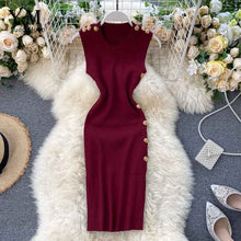 Load image into Gallery viewer, YuooMuoo Elegant Buttons Design Women Bodycon Dress Fashion O-neck Short Office Pencil Dress Ladies Single-breasted Knit Dresses