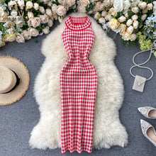 Load image into Gallery viewer, YuooMuoo 2020 New Vintage Plaid Dress Women Sleeveless Halter Sexy Club Party Bodycon Dress Women Knit Summer Dress Vestidos