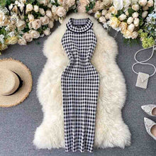 Load image into Gallery viewer, YuooMuoo 2020 New Vintage Plaid Dress Women Sleeveless Halter Sexy Club Party Bodycon Dress Women Knit Summer Dress Vestidos