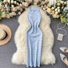 Load image into Gallery viewer, YuooMuoo 2020 New Vintage Plaid Dress Women Sleeveless Halter Sexy Club Party Bodycon Dress Women Knit Summer Dress Vestidos