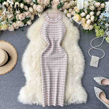 Load image into Gallery viewer, YuooMuoo 2020 New Vintage Plaid Dress Women Sleeveless Halter Sexy Club Party Bodycon Dress Women Knit Summer Dress Vestidos