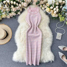 Load image into Gallery viewer, YuooMuoo 2020 New Vintage Plaid Dress Women Sleeveless Halter Sexy Club Party Bodycon Dress Women Knit Summer Dress Vestidos