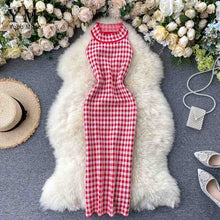 Load image into Gallery viewer, YuooMuoo 2020 New Vintage Plaid Dress Women Sleeveless Halter Sexy Club Party Bodycon Dress Women Knit Summer Dress Vestidos