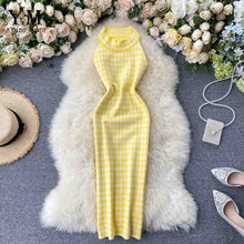 Load image into Gallery viewer, YuooMuoo 2020 New Vintage Plaid Dress Women Sleeveless Halter Sexy Club Party Bodycon Dress Women Knit Summer Dress Vestidos