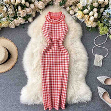 Load image into Gallery viewer, YuooMuoo 2020 New Vintage Plaid Dress Women Sleeveless Halter Sexy Club Party Bodycon Dress Women Knit Summer Dress Vestidos