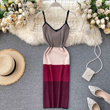 Load image into Gallery viewer, YuooMuoo Ins Fashion V-neck Stripe Knitted Dress Women Summer Sleeveless Short Bodycon Dress Streetwear Sexy Slim Sheath Dress