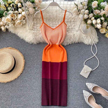 Load image into Gallery viewer, YuooMuoo Ins Fashion V-neck Stripe Knitted Dress Women Summer Sleeveless Short Bodycon Dress Streetwear Sexy Slim Sheath Dress