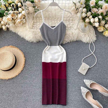 Load image into Gallery viewer, YuooMuoo Ins Fashion V-neck Stripe Knitted Dress Women Summer Sleeveless Short Bodycon Dress Streetwear Sexy Slim Sheath Dress
