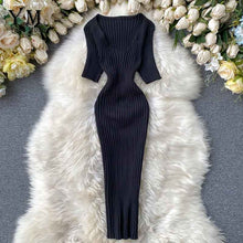 Load image into Gallery viewer, YuooMuoo Deep V-neck Sexy Slim Bodycon Dress Women Summer Short Sleeve Knit Dress Work Wear Sheath Elegant Ladies Office Dress