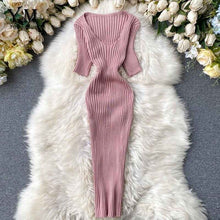 Load image into Gallery viewer, YuooMuoo Deep V-neck Sexy Slim Bodycon Dress Women Summer Short Sleeve Knit Dress Work Wear Sheath Elegant Ladies Office Dress
