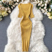 Load image into Gallery viewer, YuooMuoo Deep V-neck Sexy Slim Bodycon Dress Women Summer Short Sleeve Knit Dress Work Wear Sheath Elegant Ladies Office Dress