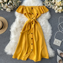 Load image into Gallery viewer, YuooMuoo Elegant Ruffles Single-breast Dress Women Sexy Off Shoulder Summer Dress 2020 Bandage Mini Party Dress Ladies Sundress