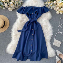 Load image into Gallery viewer, YuooMuoo Elegant Ruffles Single-breast Dress Women Sexy Off Shoulder Summer Dress 2020 Bandage Mini Party Dress Ladies Sundress