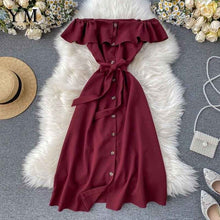 Load image into Gallery viewer, YuooMuoo Elegant Ruffles Single-breast Dress Women Sexy Off Shoulder Summer Dress 2020 Bandage Mini Party Dress Ladies Sundress
