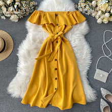 Load image into Gallery viewer, YuooMuoo Elegant Ruffles Single-breast Dress Women Sexy Off Shoulder Summer Dress 2020 Bandage Mini Party Dress Ladies Sundress